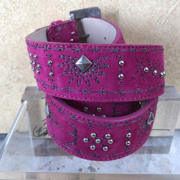 Donald Pliner Belt Fuchsia Pink Embellished Silver Metal Studs New NWT $225 XL main image 5